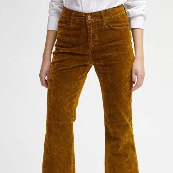 SHAFT JEANS Italy Lola hr Velvet Flock Pants Lace up Flare Hem in Oro Verde - Picture 6 of 15